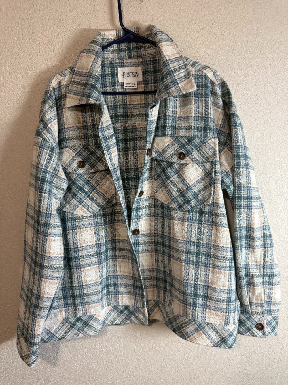 Boston Traders Women's Plaid Button-Down Shacket Jacket Size L Check Measurement